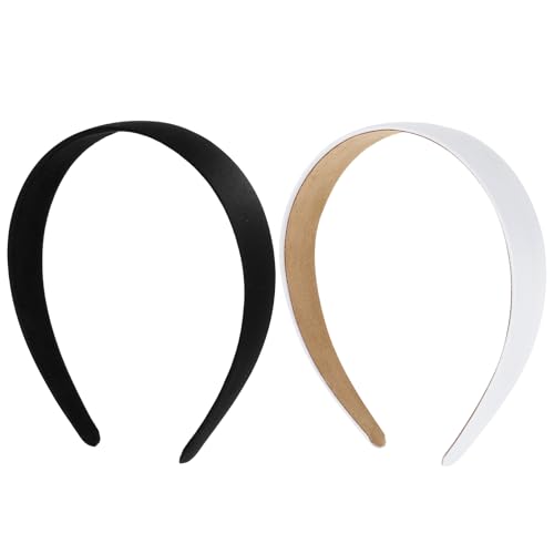 Dimeho 2 Stück Solides Satin Haarreifen Schwarz Satin Stirnbänder Modisches Hartes Kopfband 2.5cm Breit Haarreif Bequeme Einfarbig Haarbänder DIY Retro Haarschmuck für Damen Mädchen(Schwarz+Weiß) von Dimeho