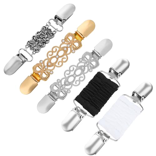 Dimeho 5 Stück Pullover Clips Vintage Cardigan Clips Pullover Clips Hemd Cardigan Clip Schal Clips Taille Cincher Clip Brosche Clips für Frauen Kragen Metallclip Retro Elegante Strickjacke Clips von Dimeho