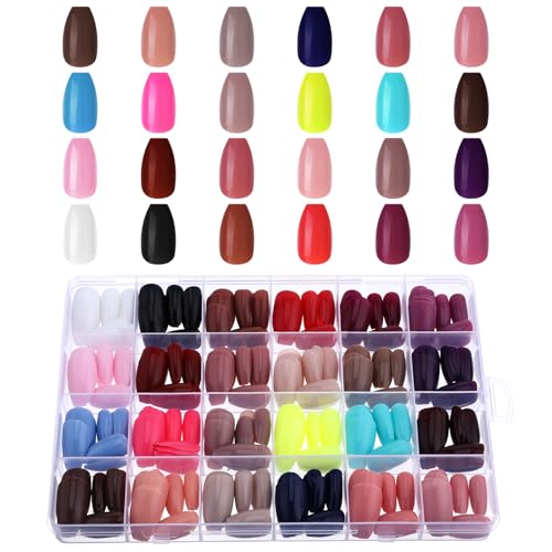 Dimeho 576 Stück Künstliche Nägel zum Aufkleben, Kleine Runde Nägel zum Aufdrücken Künstliche Fingernägel Glänzende Farbe Nagelset für die Hände von Anfängerinnen Frauen und Mädchen von Dimeho