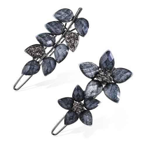 Dimeho Elegante Haarspangen für Damen Mädchen 2Stück Glitzernde Mode Exquisite Blume Kristall Haarspangen im Vintage-Stil Tintenblau Kristall Blume Strasssteine Haarklammer für Hochzeit Abschlussball von Dimeho