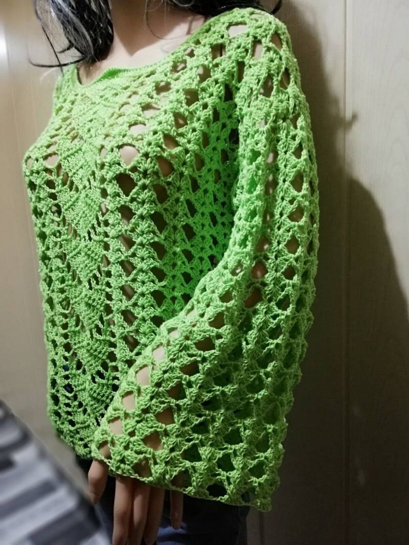 Spitze Häkel Top, Häkelbluse Damenbluse Gehäkelt, Handarbeit, Baumwolle M von Dimilily