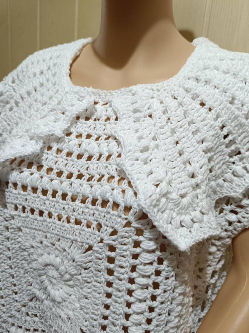 Spitze Top, Häkelbluse Damenbluse Gehäkelt, Handarbeit, Baumwollmischung M von Dimilily