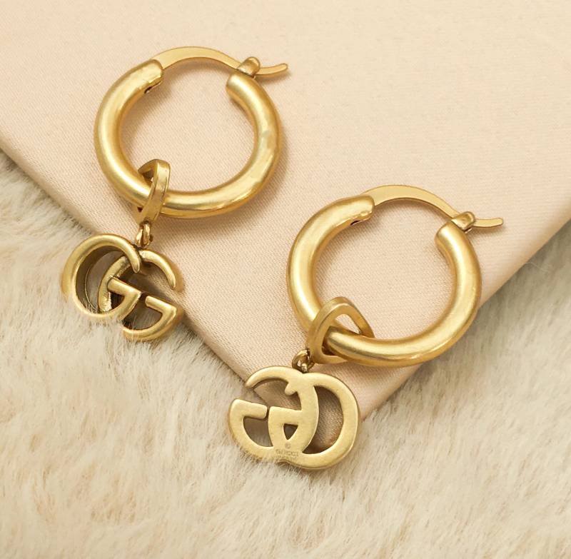 Vintage Stilvolle Gucci Messing Tropfen Ohrringe von DimitrijAckeanPlay