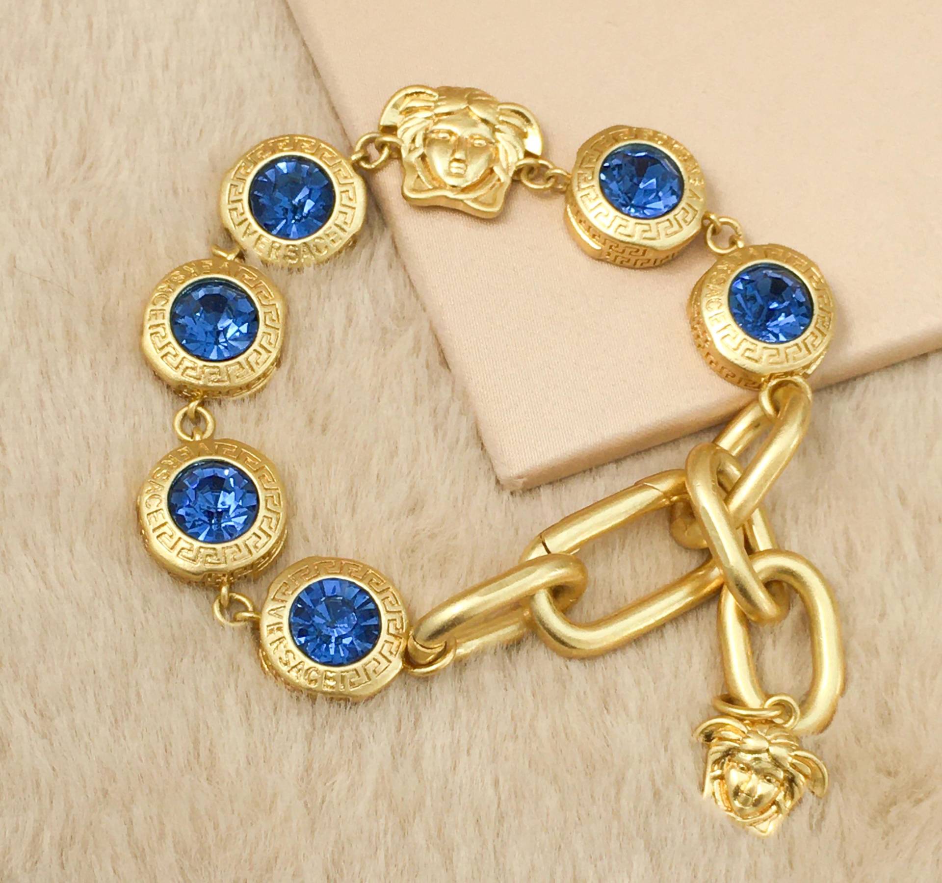 Vintage Stilvolle Versace Blau Gold Armband von DimitrijAckeanPlay