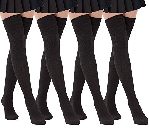 Damen Oberschenkelhohe Socken Extra Lang Baumwolle Strick Warm Winter Overknee Lange Stiefel Strümpfe Schwarz, 4 Paare schwarz, Einheitsgröße Damen Oberschenkelhohe Socken Extra Lang Baumwolle Strick Warm Winter Overknee Lange Stiefel Strümpfe Schwarz, 4 Paare schwarz, Einheitsgröße von Dimore