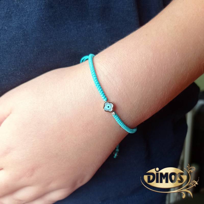 14K Gold Evil Eye in Clover Form Makramee Armband. Goldschutz Schmuck. Geburtstagsgeschenk von DimosJewellery