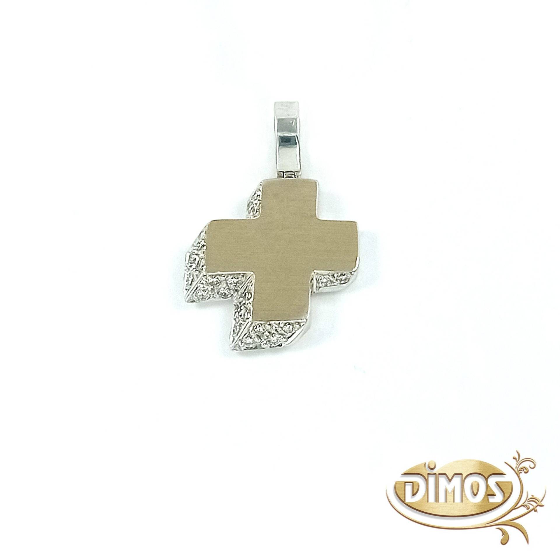 Weißgold Kreuz Anhänger Mit Diamanten. Gold Christian Schmuck. Taufgeschenk von DimosJewellery