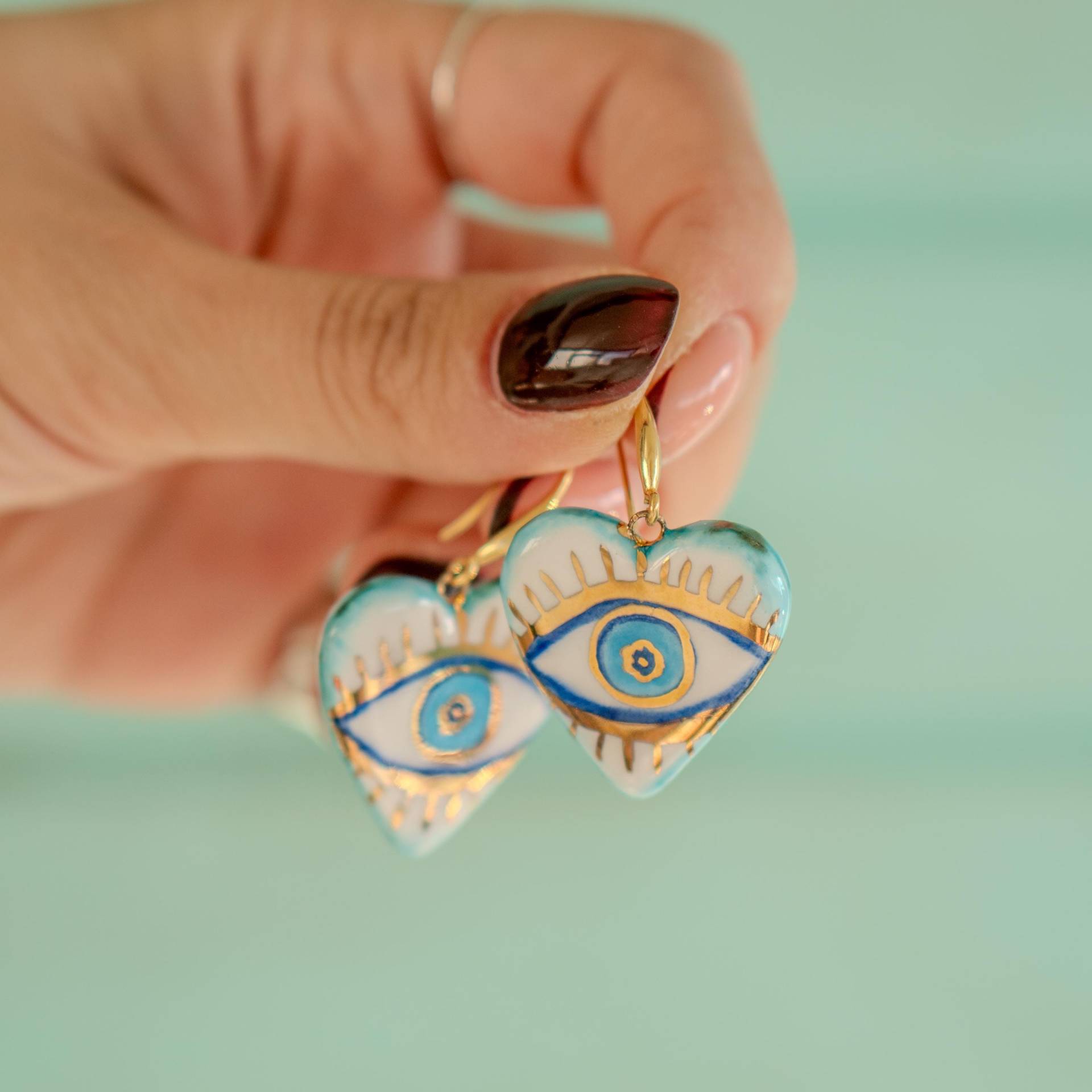 Evil Eye Ohrring - Gold Ohrring, Schmuck, Türkis Ohrringe, Handgemachter Tropfen Ohrringe von DimpleArtGifts