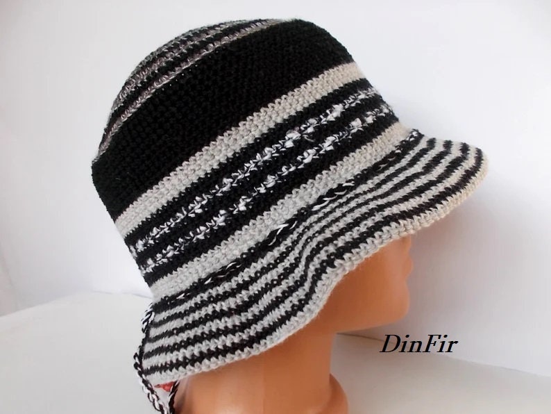 Gehäkelhut Frauen Cloche Gestrickt Handmade Sommer Frühling Herbst Eimer Strand Festival Picknick Fancy Sun Striped Girl Party Unisex Männer von DinFir