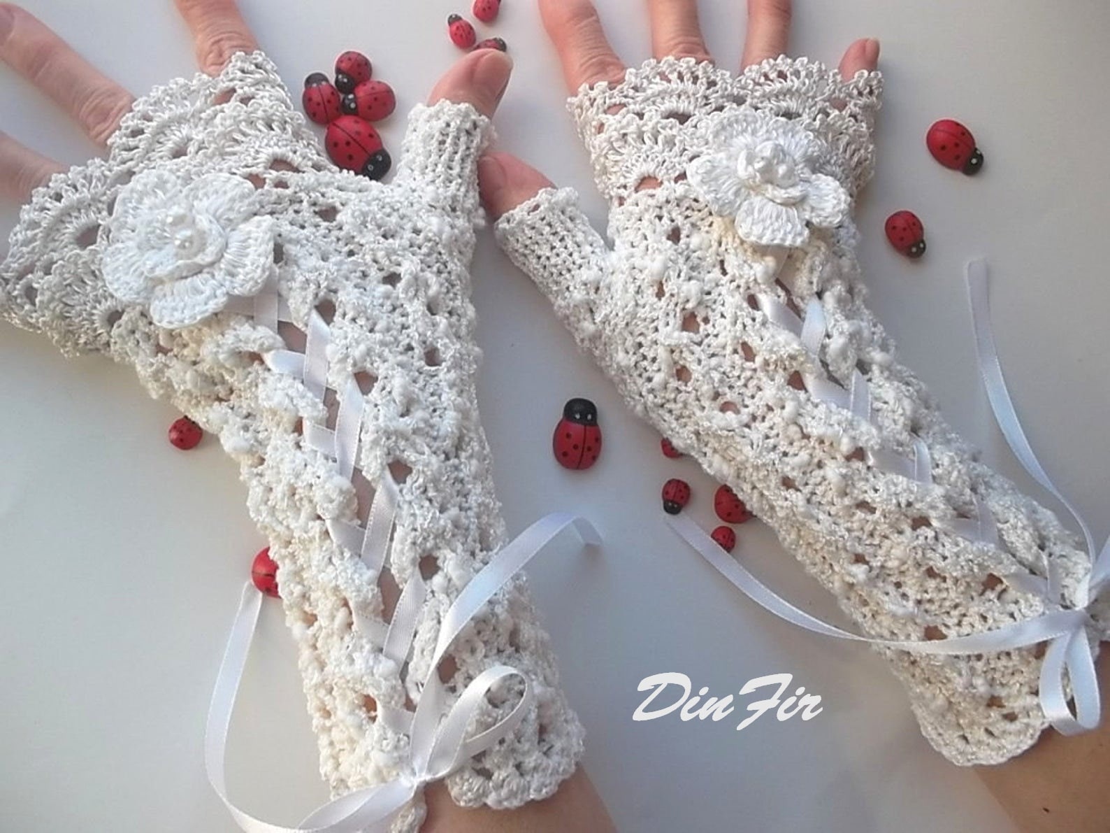 Gehäkelte Baumwolle Handschuhe L Versandfertig Victorian Fingerlose Sommer Frauen Hochzeit Spitze Abend Gestrickte Brautparty Elfenbein Korsett Oper von DinFir