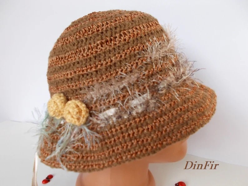 Häkelhut Frauen Cloche Strickmütze Handgemacht Sommer Frühling Herbst Eimer Strand Festival Picknick Phantasie Sonne Gestreift Mädchen Party von DinFir