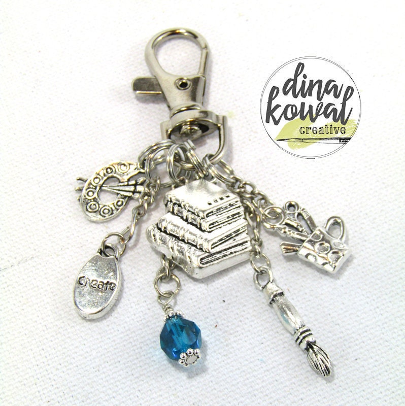 Geldbörse Charm - Art Journal Mixed Media Künstler Stamper Zipper Pull Schlüsselanhänger von DinaKowalCreative