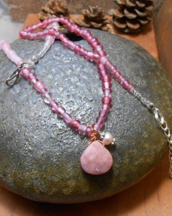 Edelstein & Perle Halskette, Rosa Schmuck, Perlen Turmalin Schmuck von DinaMichelleJewelry