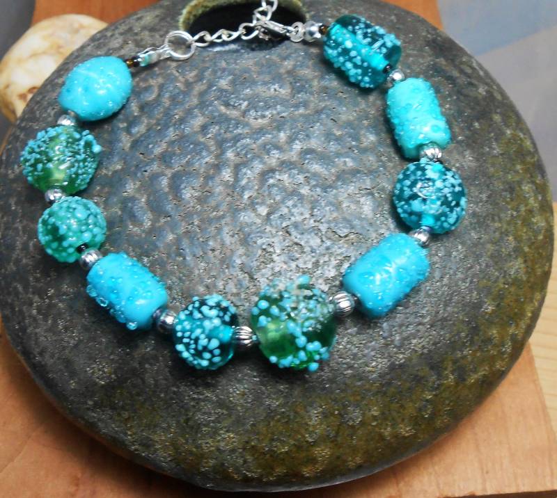 Lampwork Petrol Perlen Armband Und Ohrring Set von DinaMichelleJewelry