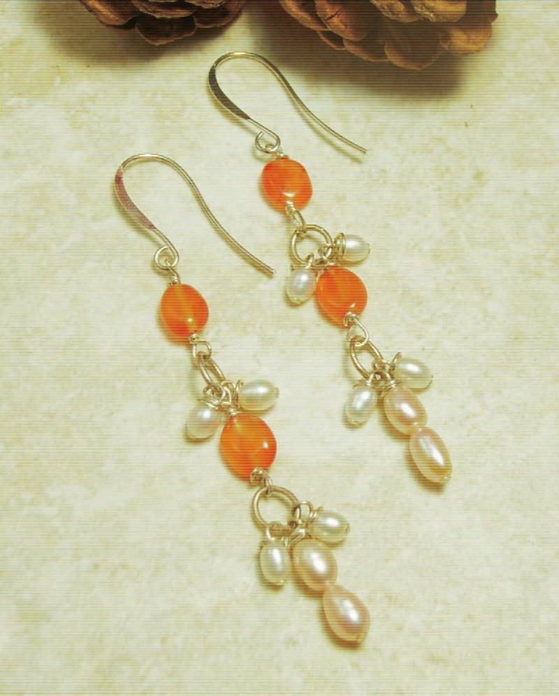 Lange Karneol Und Perle Ohrringe - Schmuck-Edelstein-Schmuck-Perlen Ohrringe-Boho Chic Schmuck von DinaMichelleJewelry