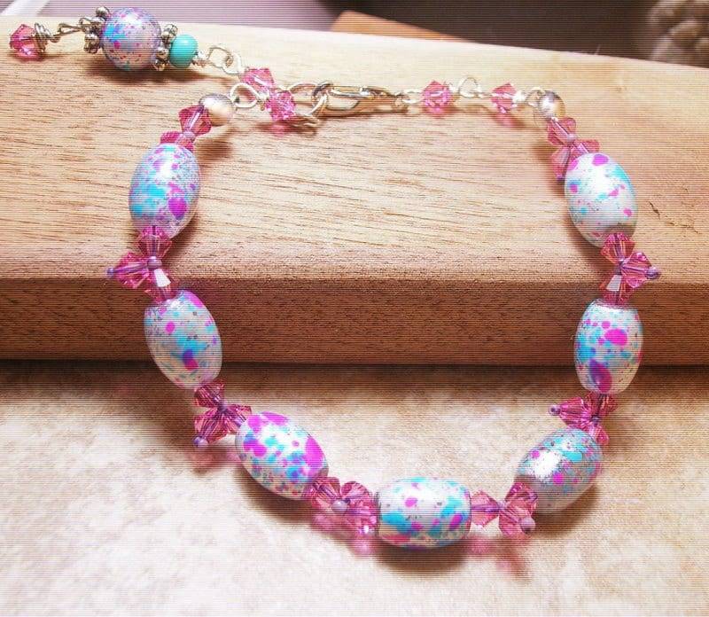 Mädchen Blau Und Rosa Gesprenkelt Armband-Blumenmädchen Geschenk-Rosa Schmuck von DinaMichelleJewelry