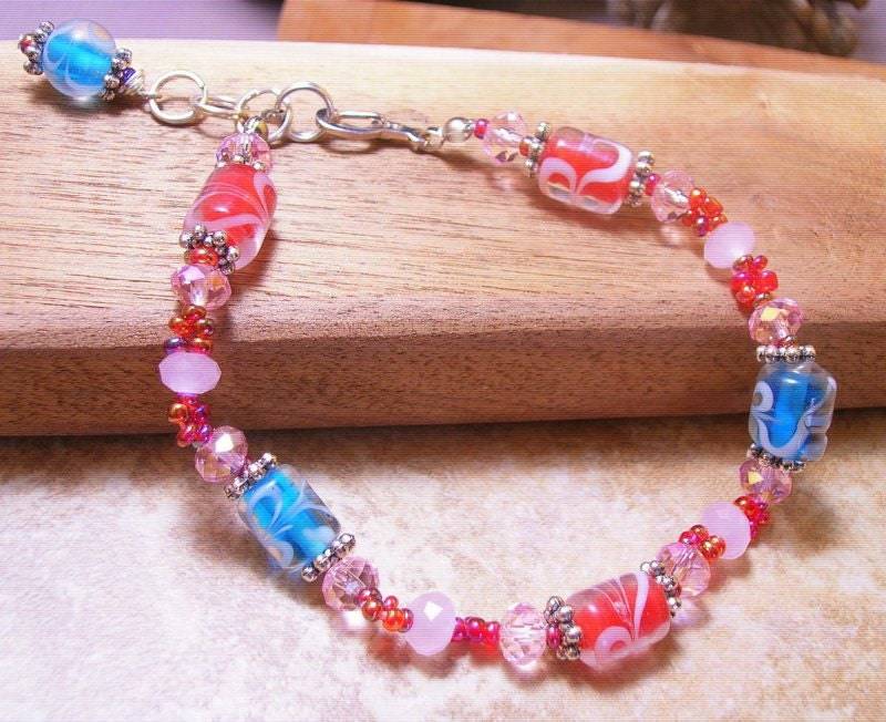 Mädchen Vintage Candy Lampwork Perle Armband-Valentinstag-Lampwork Schmuck-Handmade Schmuck von DinaMichelleJewelry