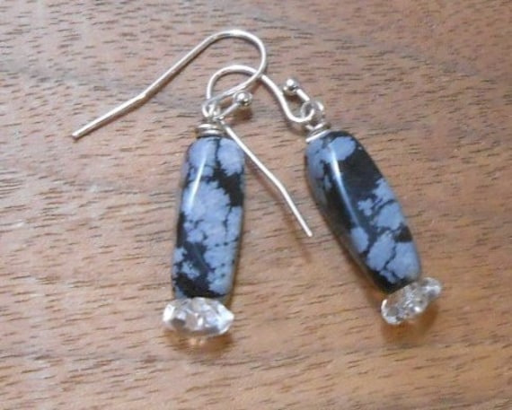 Schneeflocke Obsidian&crystal Edelstein Ohrringe-sterling Silber Ohrringe-Schneeflocke Obsidian Schmuck von DinaMichelleJewelry