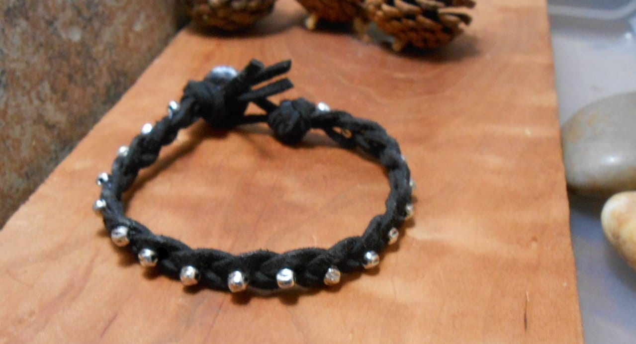 Stapelbare Schwarze Leder Geflecht Armband-Leder Wrap Armband - Sterling Silber-Herren Schmuck von DinaMichelleJewelry