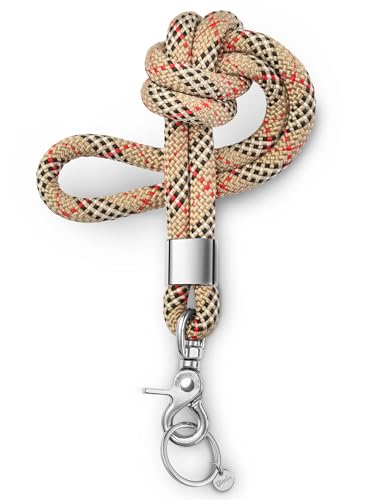 Dinalu - Neck Lanyard silber, Halskette-Schlüsselband, Schlüsselanhänger - Schlüsselkette – Umhänge - Band – mit Ring für Schlüssel, Schlüsselkette - (elegant beige) von Dinalu