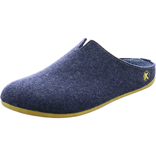 Ökologische Herren Hausschuh von Dinamic aus Recyceltem Polyester in Blau mit Gelb, Filz Haptik. Blau Gr. 44 von Dinamic