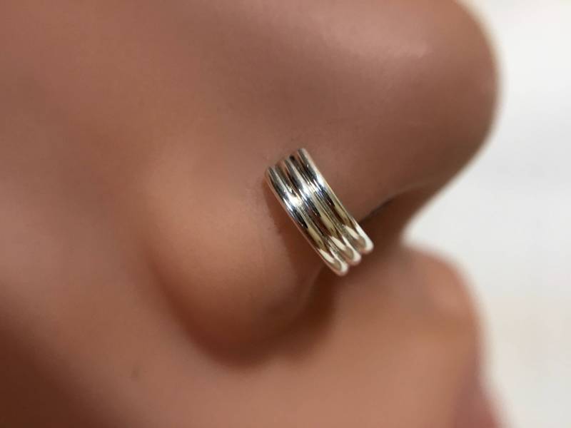 3 Stacked Sterling Silber Nasenring Creolen - Nostril Piercing Schmuck Einfach von DinanRings