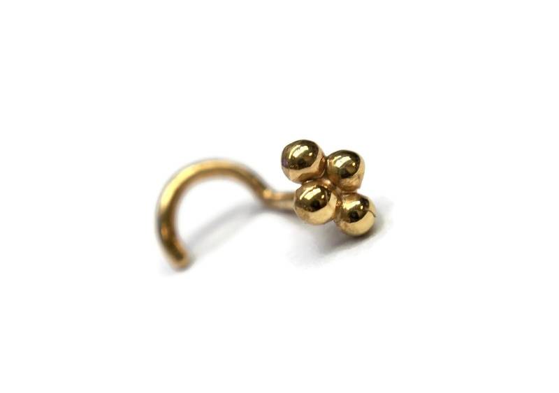 Massiver Gold 4 Dot Nasenstecker ~ Quad Bead Nasenring Vier Perlen Nasenschmuck Solides 14 Karat Gelbgold Massiver Gold 4 Dot Nasenstecker ~ Quad Bead Nasenring Vier Perlen Nasenschmuck Solides 14 Karat Gelbgold von DinanRings