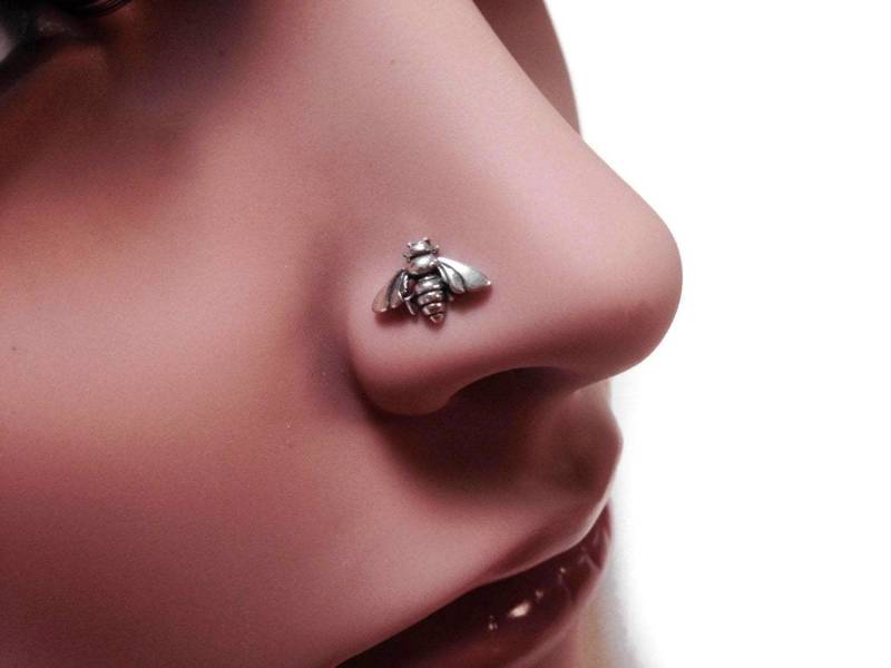 Biene Nase Bolzen ~ Sterling Silber Honig Schraube Piercing Nasenschmuck Insekt Körperschmuck Biene Nase Bolzen ~ Sterling Silber Honig Schraube Piercing Nasenschmuck Insekt Körperschmuck von DinanRings