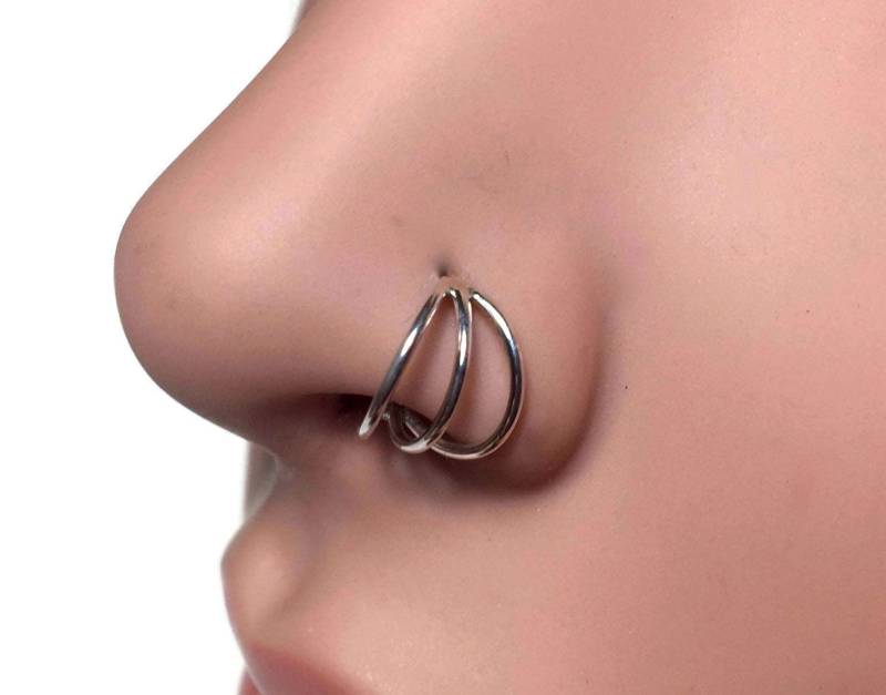 Dreifacher Sterling Nasenring Creolen ~ Layered Nostril Piercing Schmuck Nickelfreies Silber Multi Look Für Einzelnes Dreifacher Sterling Nasenring Creolen ~ Layered Nostril Piercing Schmuck Nickelfreies Silber Multi Look Für Einzelnes von DinanRings