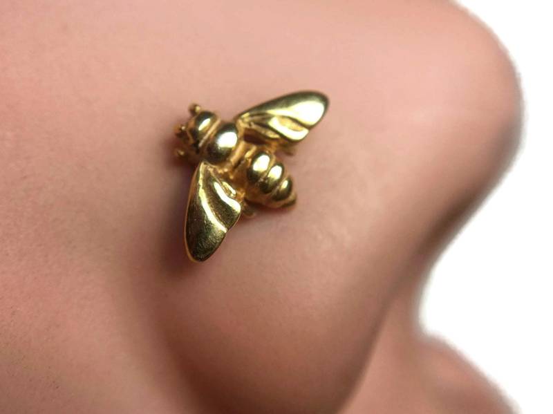 Gold Biene Nase Bolzen ~ Gelbgold Schraube Insekt Nasenloch Schmuck Getaucht Hummel Nasenring Gold Biene Nase Bolzen ~ Gelbgold Schraube Insekt Nasenloch Schmuck Getaucht Hummel Nasenring von DinanRings