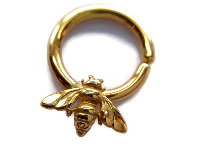 Gold Bienen Septum - Hummel Körperschmuck Gelbgold Getauchter Nasenring Diath Ring Vergoldetes Sterling Silber Oder Massiv 14K Gold Bienen Septum - Hummel Körperschmuck Gelbgold Getauchter Nasenring Diath Ring Vergoldetes Sterling Silber Oder Massiv 14K von DinanRings