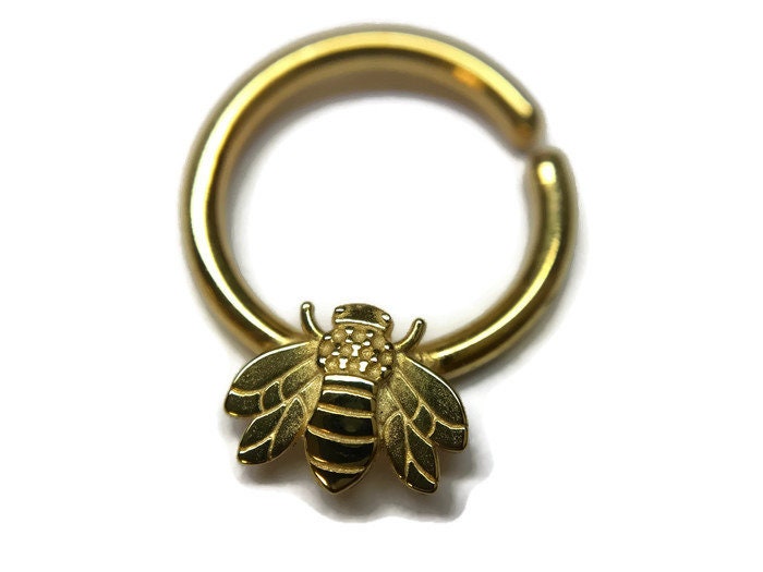 Goldener Honigbienen Septum Ring ~ 585 Gelbgold Körperschmuck Bienen Nasenring Insektenschmuck Goldener Honigbienen Septum Ring ~ 585 Gelbgold Körperschmuck Bienen Nasenring Insektenschmuck von DinanRings