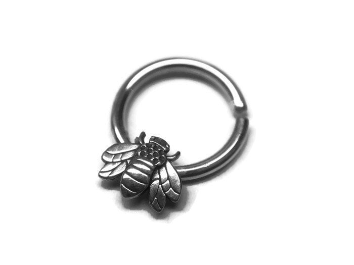 Honig Biene Septum Ring , Solide Sterling Silber Nickel-Frei Körper Schmuck Diath Reifen von DinanRings