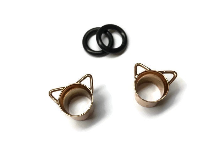 Roségold Katzenohren ~ Kitty Tube Ohrringe Getauchte Sterlingsilber Gauges Gestreckte Lobes, Katzenohrringe Plugs Roségold Katzenohren ~ Kitty Tube Ohrringe Getauchte Sterlingsilber Gauges Gestreckte Lobes, Katzenohrringe Plugs von DinanRings