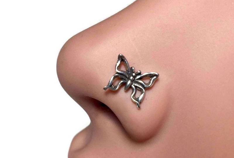 Schmetterling Nasenstecker ~ Nasenring Filigrane Nasenschraube Nickelfreies Massives Sterling Silber Schmuck von DinanRings