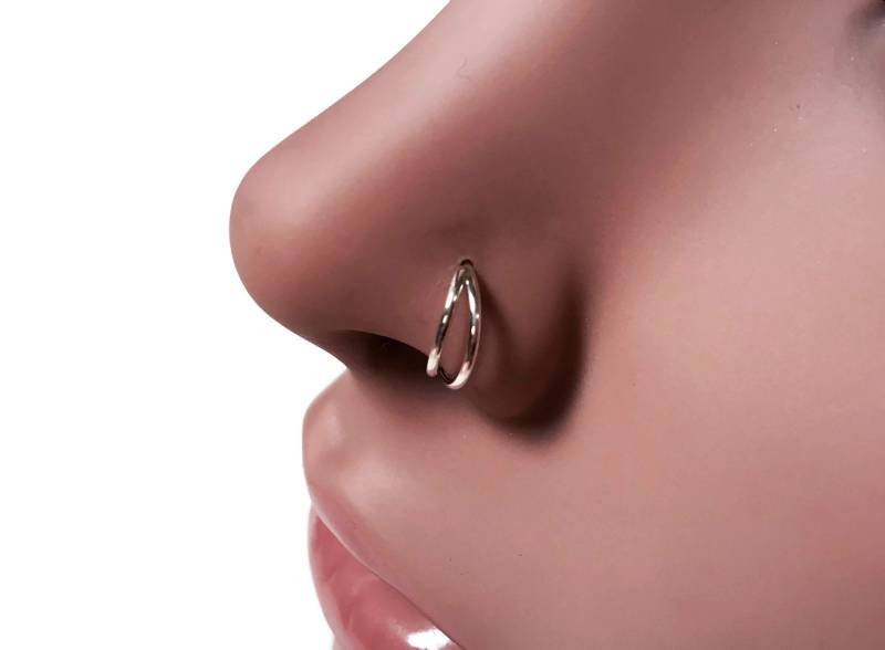 Silberner Doppellagiger Nasenring ~ Doppelnase - Hoop Aus Nickelfreiem Massivem Sterling Silber Nasenloch Piercing Nasenschmuck von DinanRings