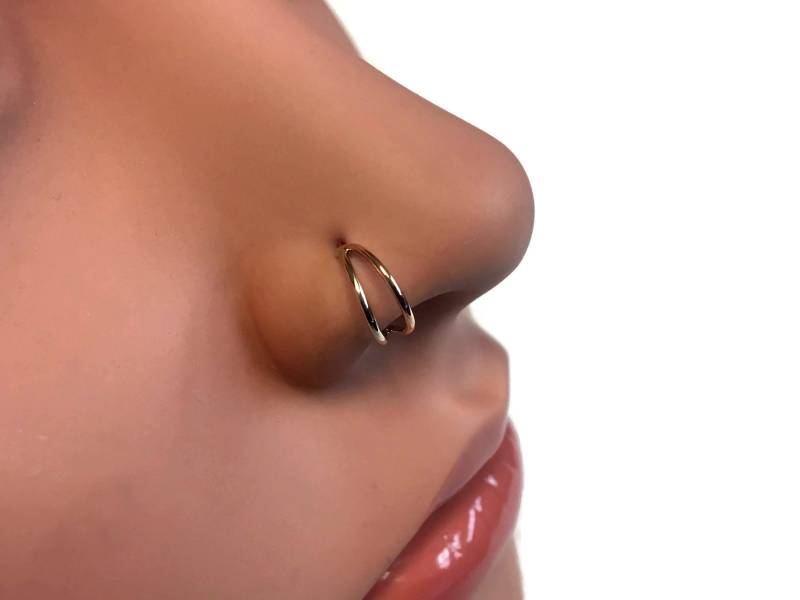 Zweifarbiger Silber Und Roségold Doppellagiger Nasenring Creolen ~ Massives 14K Rosegold Sterlingsilber Nasenloch Piercing Nasenschmuck von DinanRings