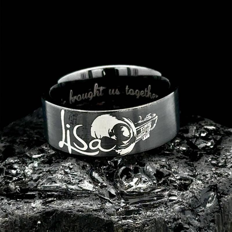 Bandring Schwarz Wolf Personalisierter Musik Band Ehering von DinaraStudio