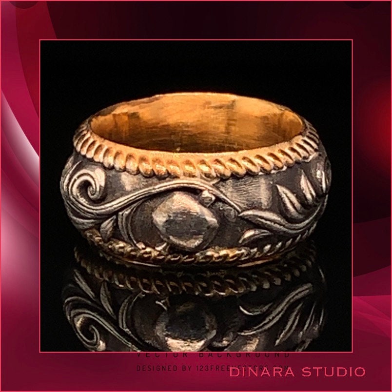 Granatapfel Ring, Silber Ehering, Handgemachter Herren Frauen Jahrestag Silberring von DinaraStudio