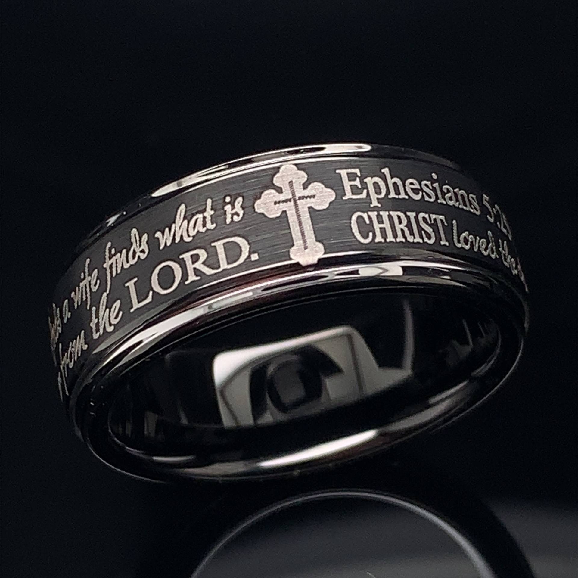 Wolfram Ring, Kreuz Gravierter Spruch Herren Versprechen Personalisierter Christlicher Ring von DinaraStudio