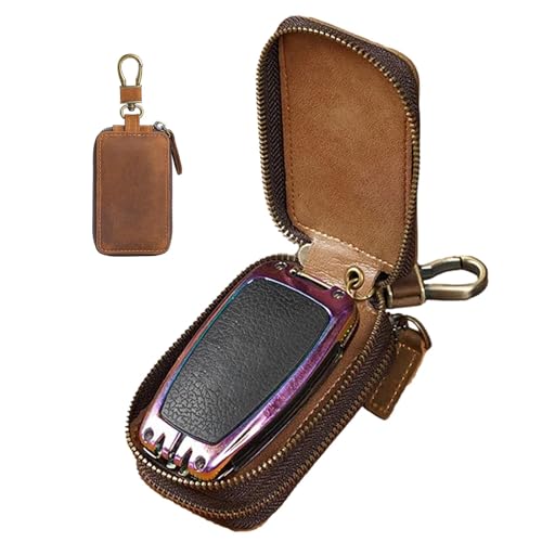 Autoschlüsselveranstalter Schlechte Ledertasche Smart Key Wallet Vintage Ledertasche Tasche Schlüsselanhänger Multifunktions-Schlüsselhalter Reißverschluss Schließung Schlüsseltasche Anti-Kratzer von Dinchaakuarry