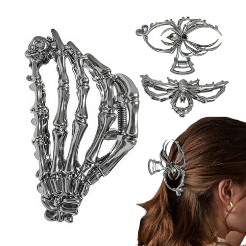 Gothische Haarklammer - Kreative Goth Metall Klaue Spange - 3 Stücke Spinnen-Skelett Haarklammer Für Damen Mädchen Schule Bühne Performance Halloween Cosplay Party von Dinchaakuarry