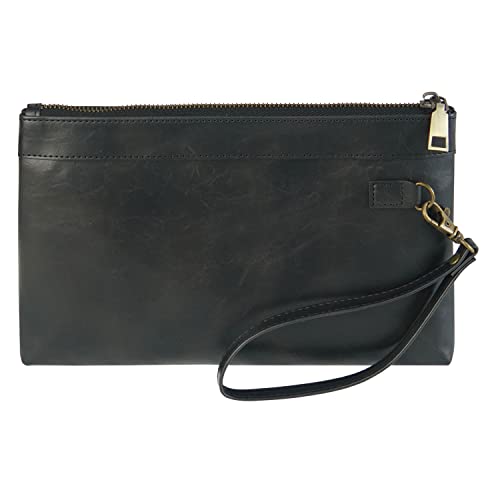 DingGuagua Handgelenktasche für Damen und Herren Leder Business Clutch mit Reißverschluss Geldbörse Unterarmtasche Handtasche Aktentasche Handy Brieftasche Wristlet Purse Portemonnaie,Schwarz von DingGuagua