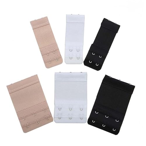 6 Stück BH-Verlängerer, 3 Reihen 2 Haken 3 Haken, BH Verlängerung, BH Erweiterung, Bra Extenders Geeignet für Frauen Damen (Schwarz, Weiß, Hautfarbe) von DingYaMaoYi