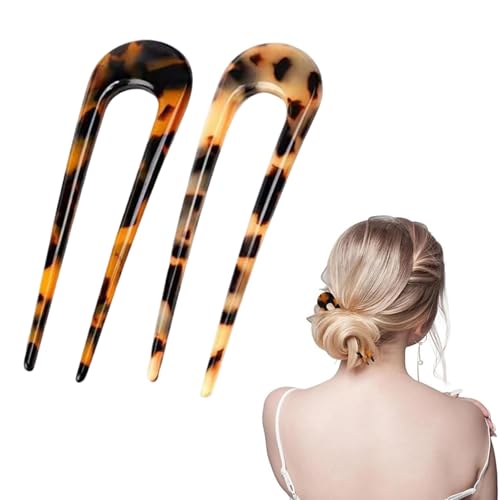 Dinghaole 2 Stück U Shaped Hair Pin French, Cellulose Acetate Tortoise Shell Fork Sticks Updo Chignon Pin, Stil French Style hairpin Haarspangen Kopfschmuck für Frauen und Mädchen von dinghaole