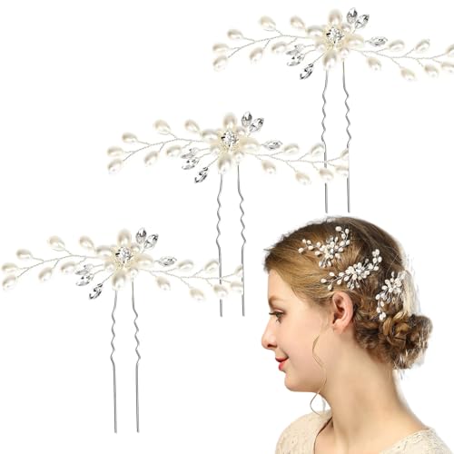 Dinghaole 3 Stück Braut Haarnadel Gold Blatt Haar Kamm Perle Haar Gabel Braut Kopfschmuck Hochzeit Schmuck Haarnadel von dinghaole