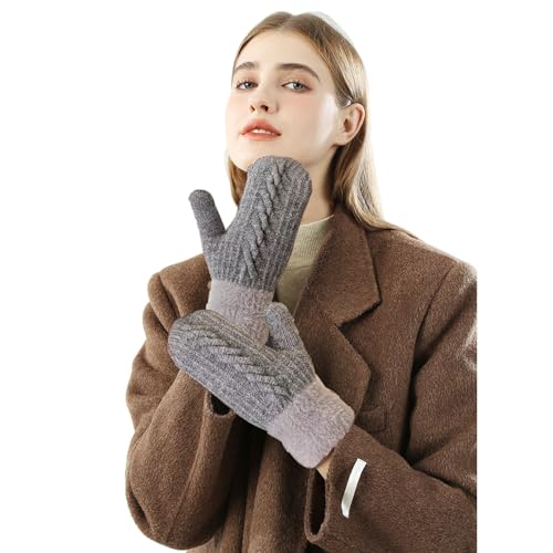 Dinghaole Handschuhe Damen Winter Warm,Super Dicke Gestrickt Fausthandschuhe Winterhandschuhe Outdoor,Strickhandschuhe Graue,Thermo Gefütterte Handschuhe,Winterhandschuhe,Fäustlinge Damen von dinghaole