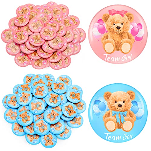 100 Stück Bär Geschlecht Offenbarung Knöpfe Team Junge Mädchen Knöpfe Aquarell Junge Mädchen Geschlecht Enthüllung Pins Babyparty Knöpfe Pins für Babyparty Geschlecht Enthüllung Party Spiel Zubehör, 3 cm von Dingion
