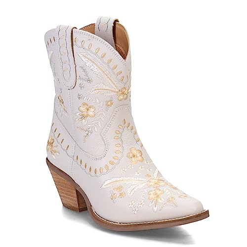 Dingo Damen Primrose Embroidered Floral Snip Toe Cowboy Booties Mode-Stiefel, Weiss/opulenter Garten, 38.5 EU von Dingo