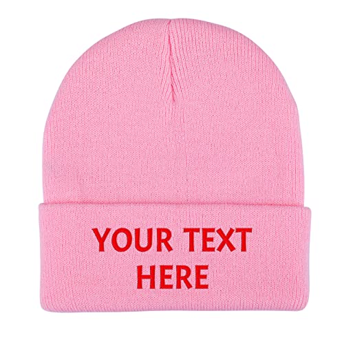 Dinikally Personalisierte Benutzerdefinierte Stickerei Schädeldecke Hut Wintermütze Beanie für Männer & Frauen mit Text (Rosa) von Dinikally